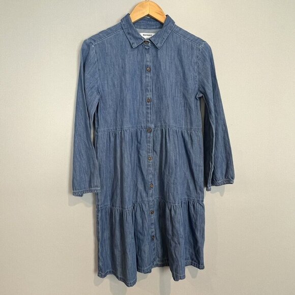 Old Navy Other - Old Navy Long Sleeve Denim Dress Chambray Tiered Girls Size XL NWT
